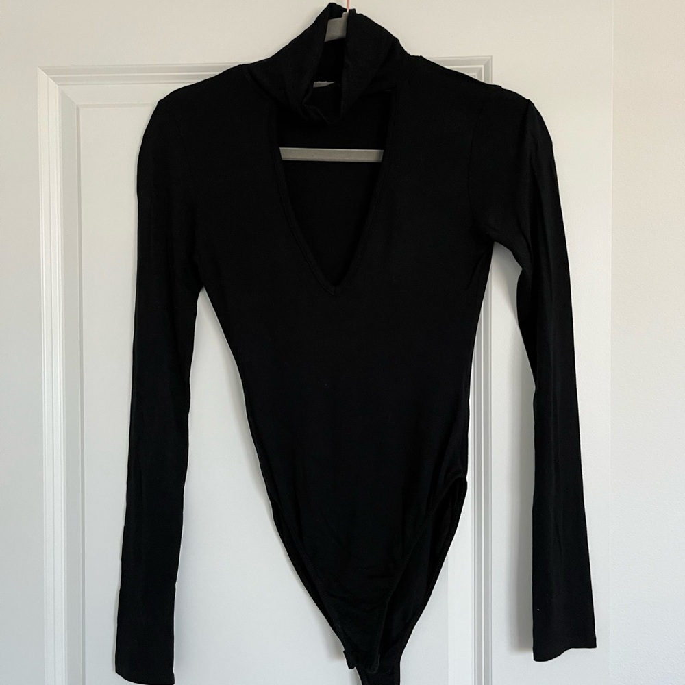 Urban Outfitters Black Asymmetrical Long Sleeve Bodysuit